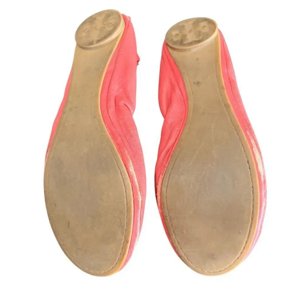 Tory Burch Leather Ballet Shoe Women 7 Coral Slip On Casual Summer Boho